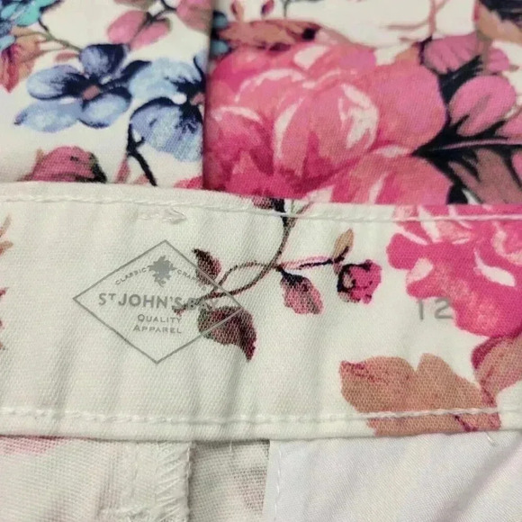 St. John's Bay Size 12 White Bright Pink Floral Summer Travel Party Dressy Capri - Picture 7 of 10